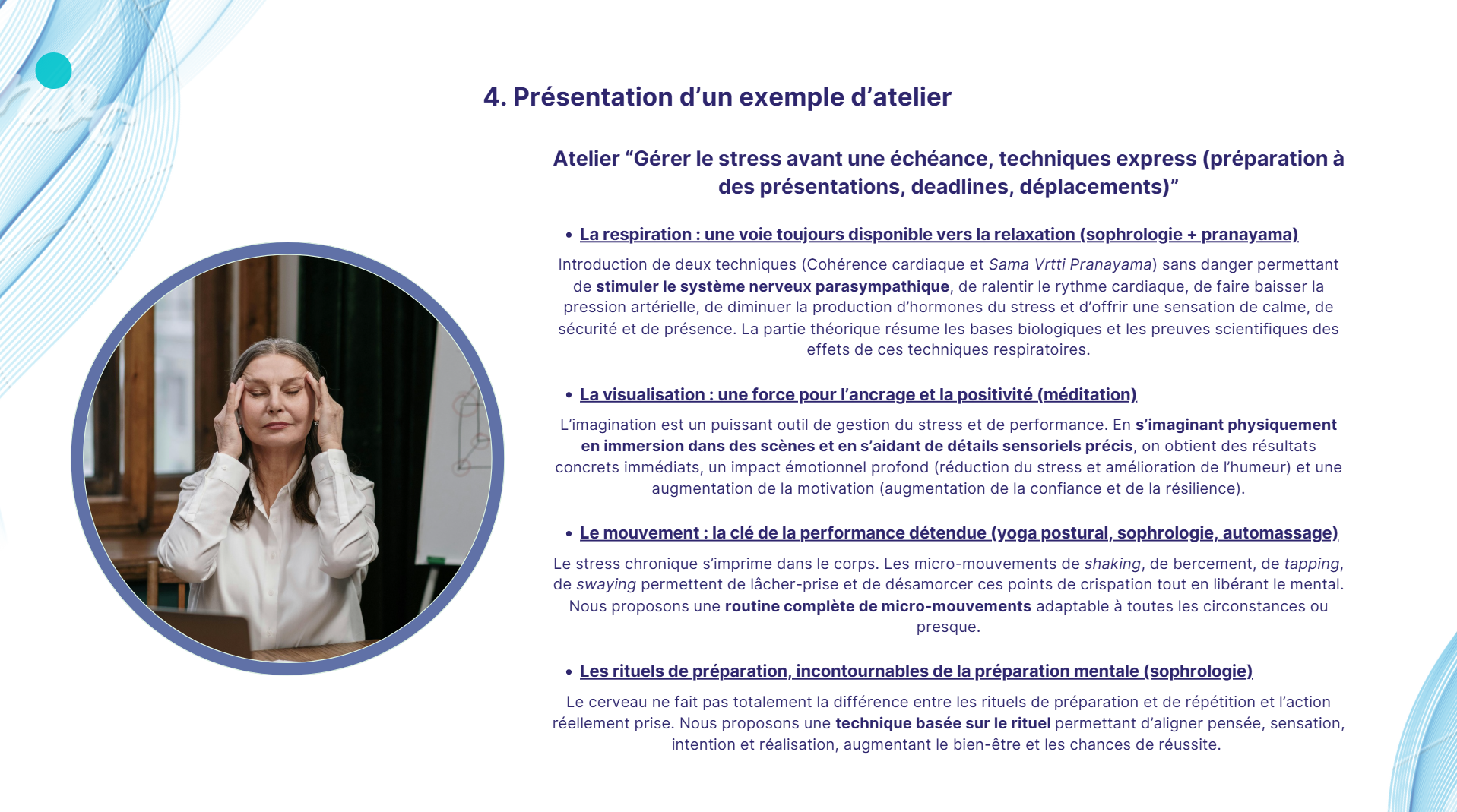 présentation d'un atelier de bien-être en entreprise